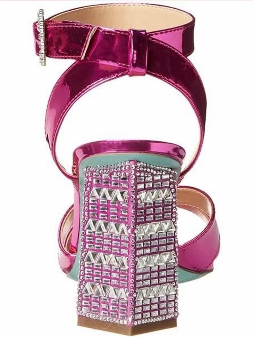New 💖 Betsey Johnson. Size 7.5. Fuchsia Block-Heel Sandals with Crystal Detail - Picture 2 of 6